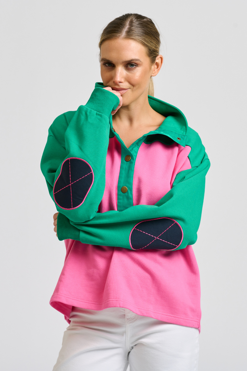 Collar Sweatshirt - Hot Pink Combo