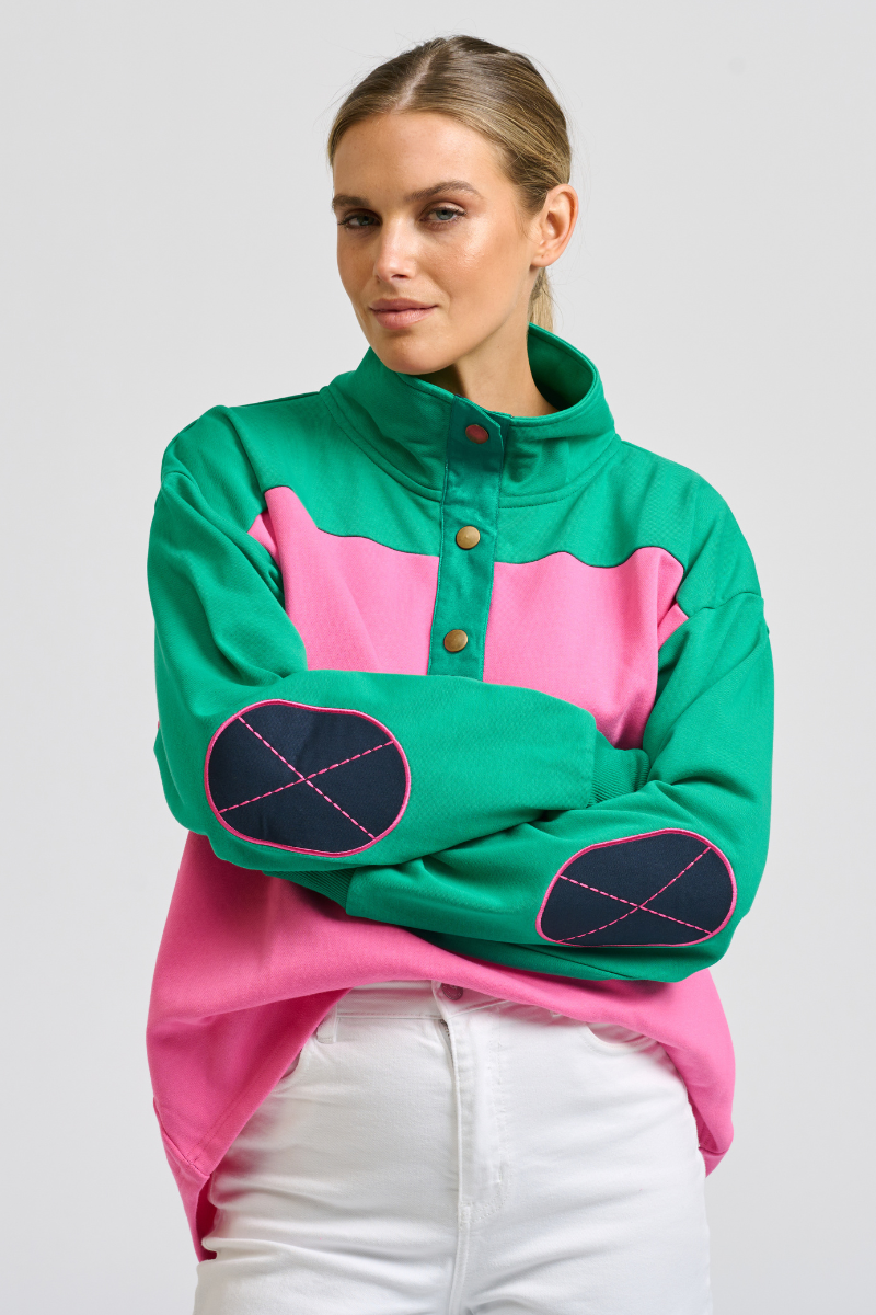 Collar Sweatshirt - Hot Pink Combo