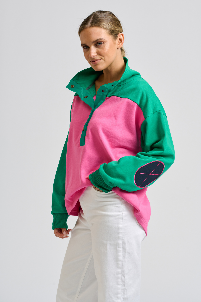 Collar Sweatshirt - Hot Pink Combo