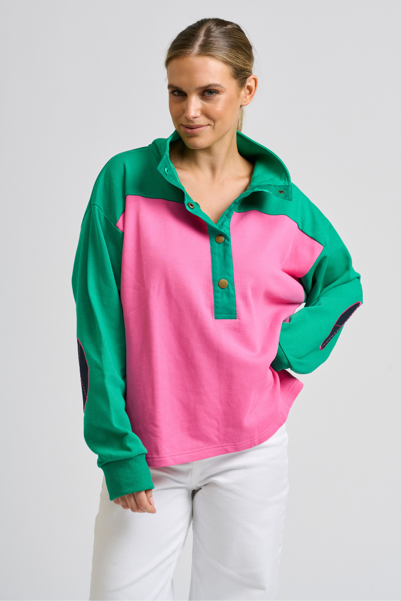 Collar Sweatshirt - Hot Pink Combo