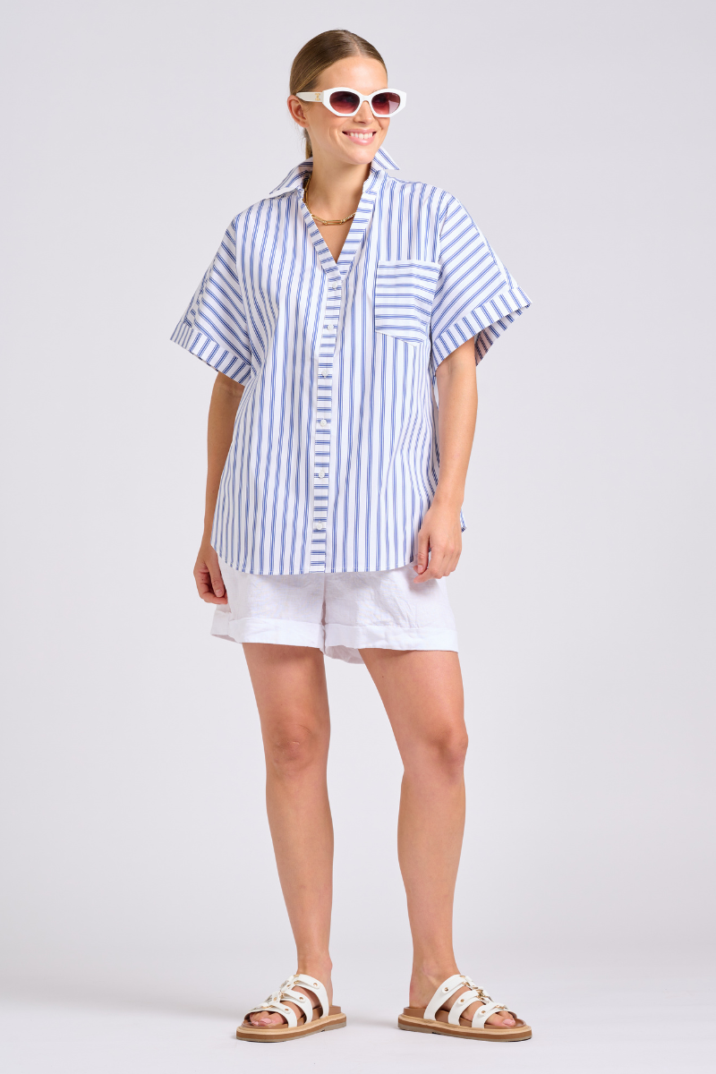 Shirty The Ella Shirt - White with Navy Ticking