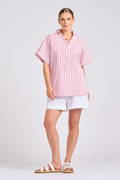 The Ella Shirt - White with Raspberry Ticking