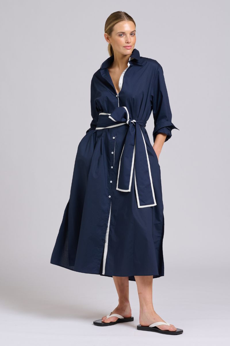 Luna Longline Shirtdress - French Navy Trim