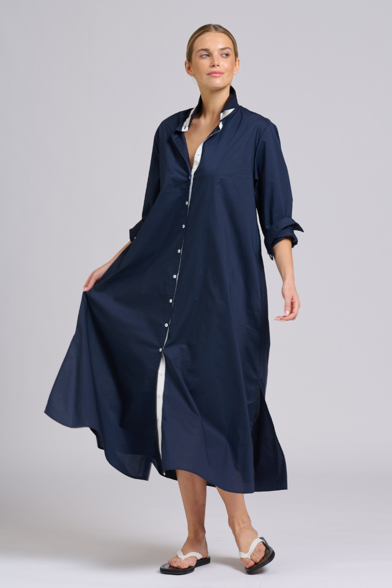 Luna Longline Shirtdress - French Navy Trim