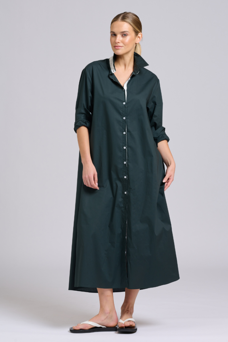 Luna Shirtdress - Slate Ivory Trim