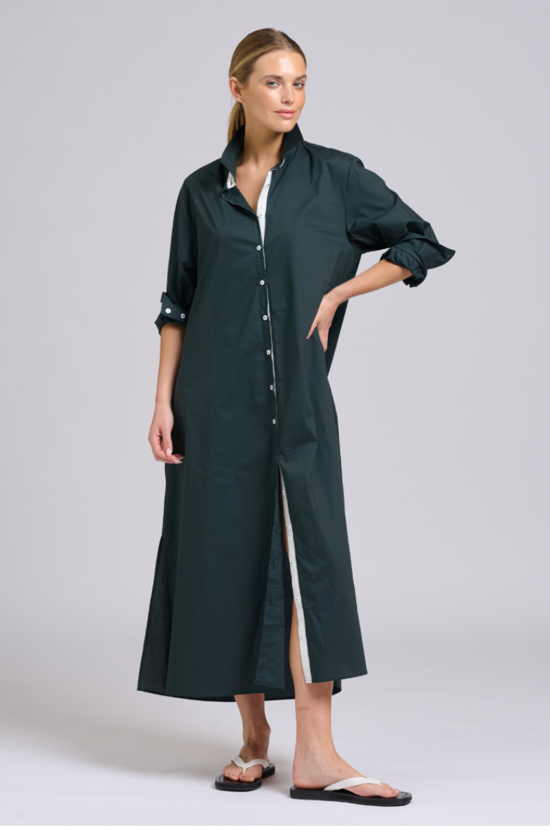 Luna Shirtdress - Slate Ivory Trim