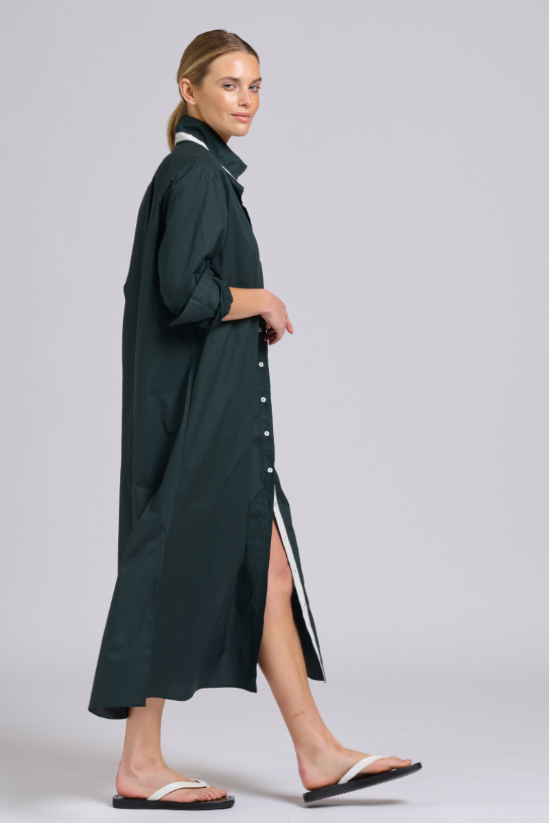 Luna Shirtdress - Slate Ivory Trim