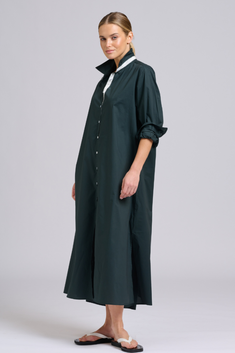 Luna Shirtdress - Slate Ivory Trim