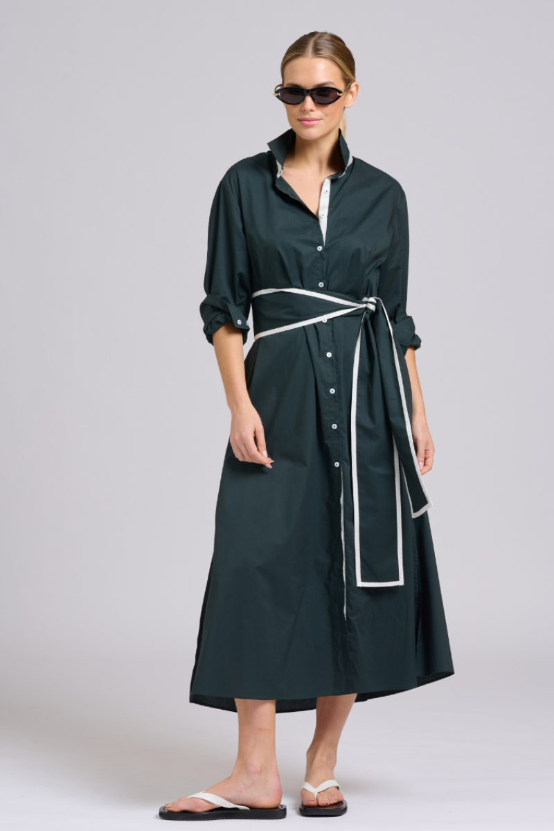 Luna Shirtdress - Slate Ivory Trim
