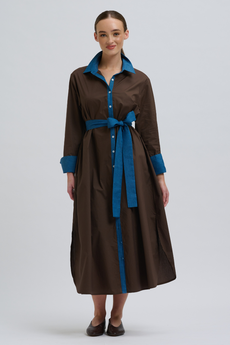 Shirty Pia Shirtdress - Chocolate Denim Trims