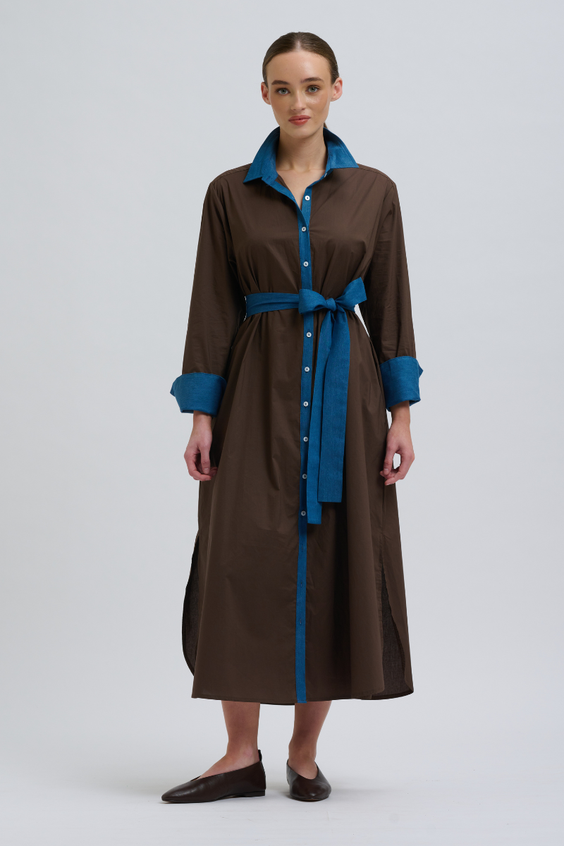 Shirty Pia Shirtdress - Chocolate Denim Trims