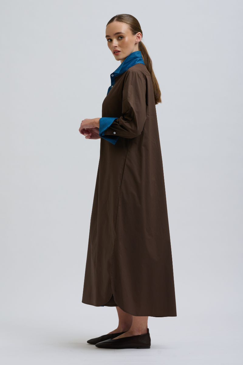 Shirty Pia Shirtdress - Chocolate Denim Trims