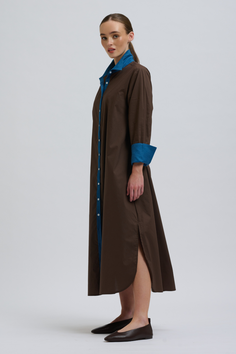 Shirty Pia Shirtdress - Chocolate Denim Trims