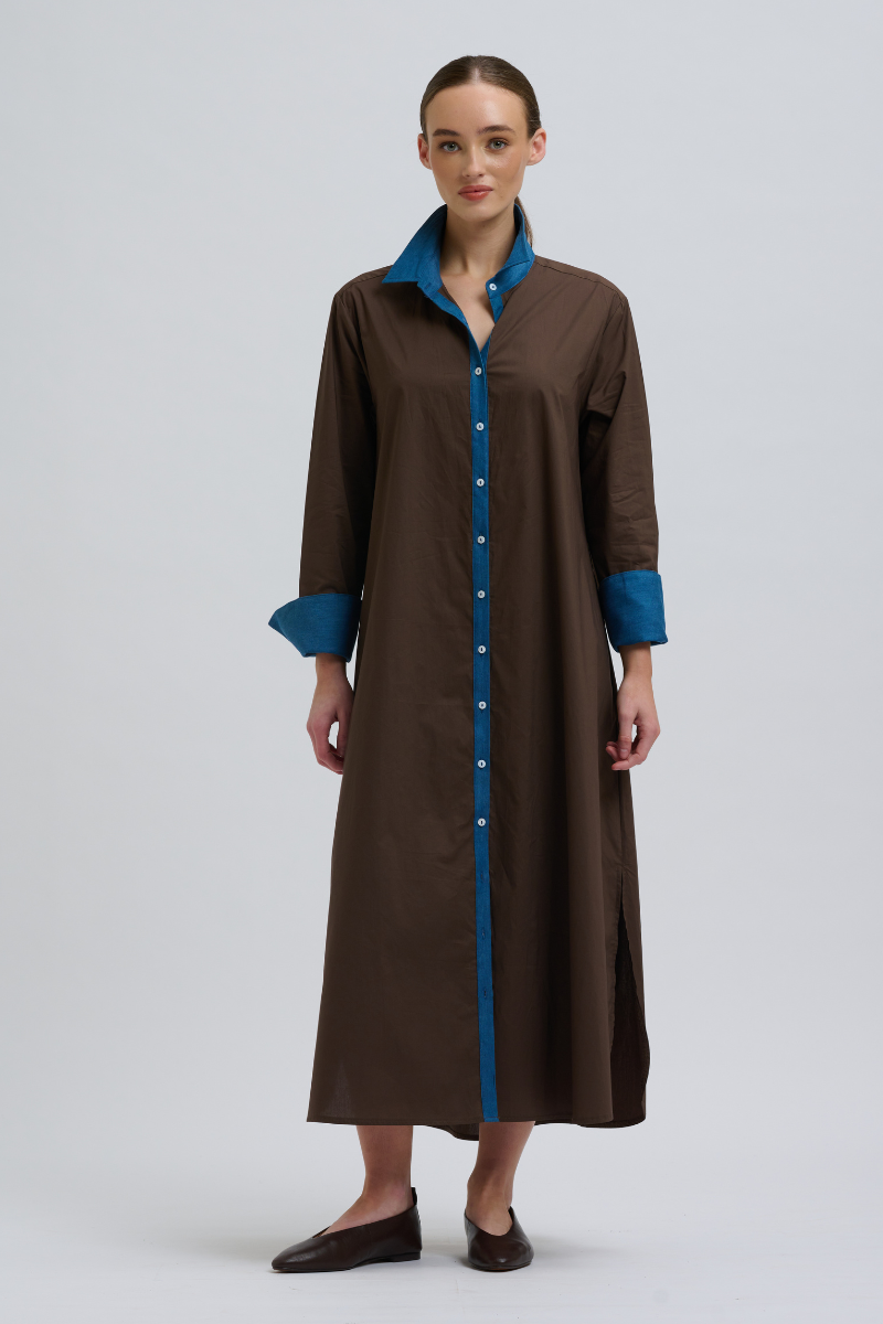 Shirty Pia Shirtdress - Chocolate Denim Trims