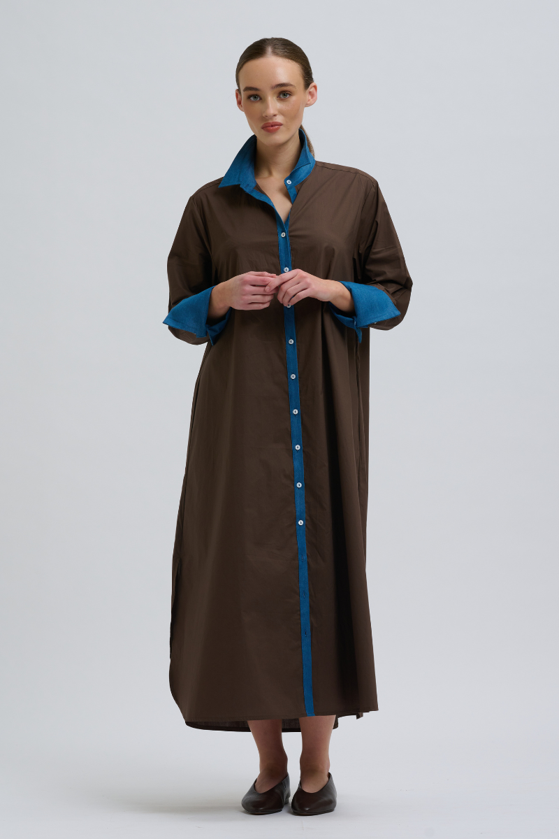 Shirty Pia Shirtdress - Chocolate Denim Trims