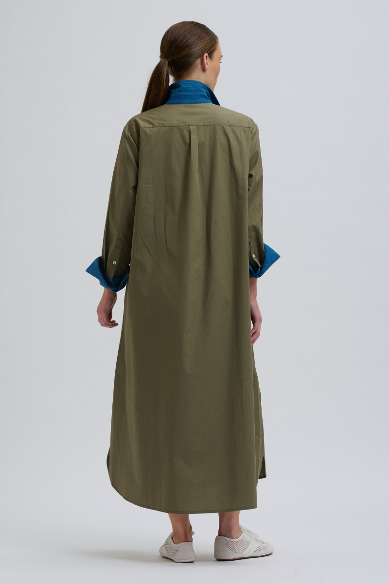 Shirty Pia Shirtdress - Olive Denim Trims