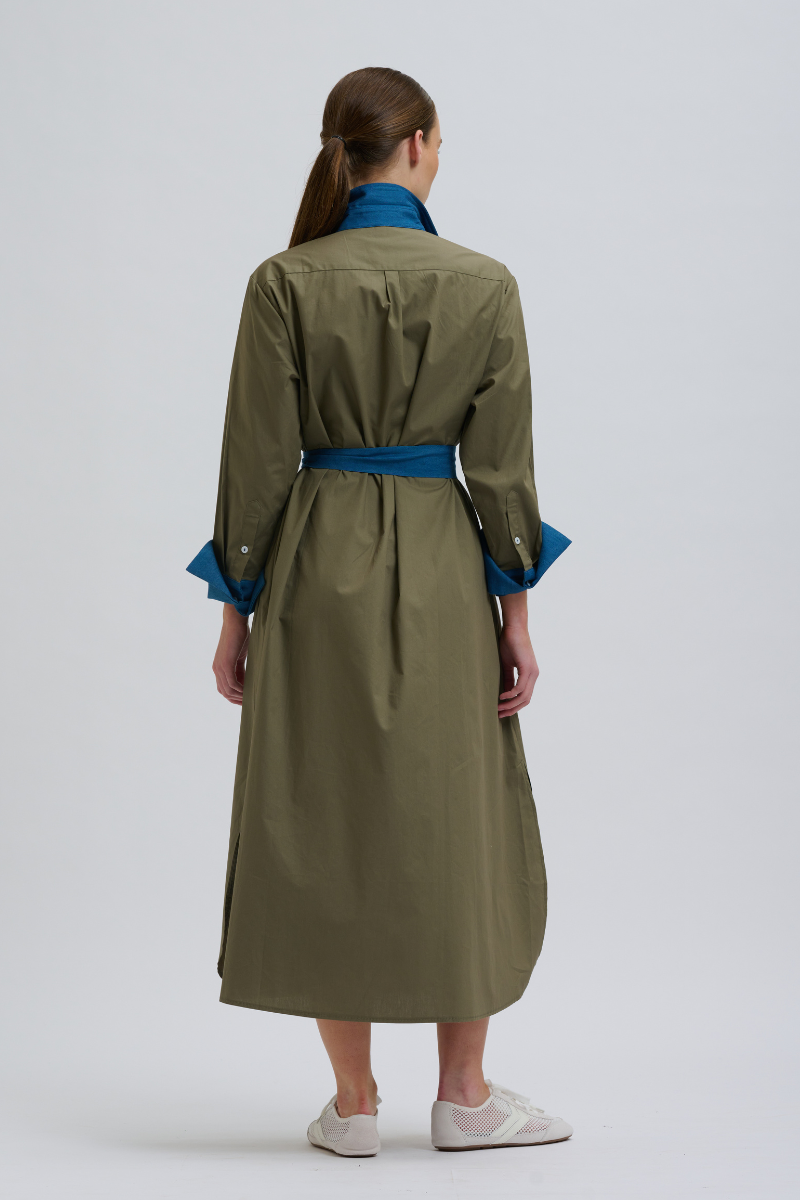 Shirty Pia Shirtdress - Olive Denim Trims