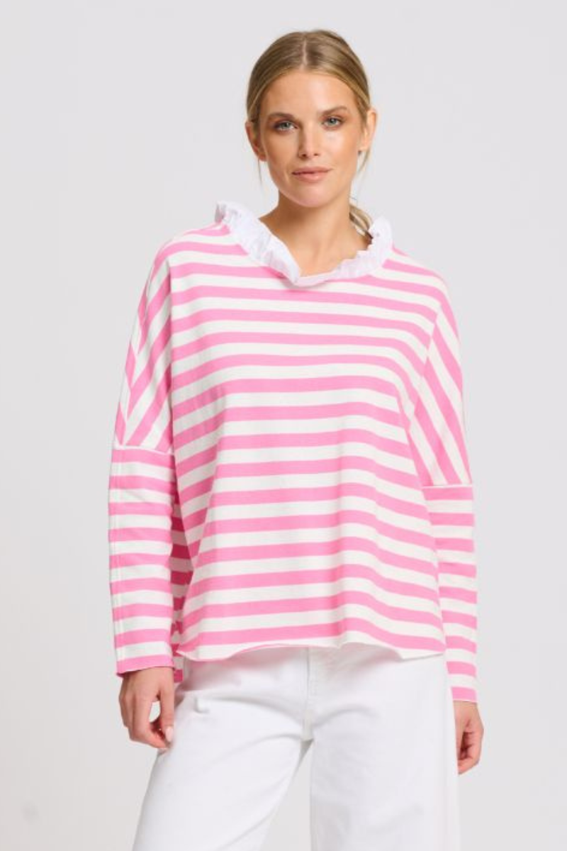 Shirty Raw Frill Sweatshirt - Pink & White