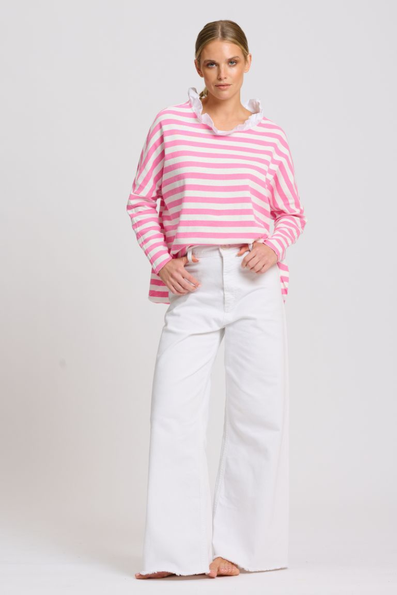 Shirty Raw Frill Sweatshirt - Pink & White