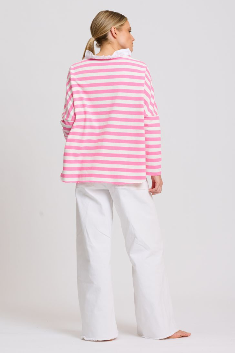 Shirty Raw Frill Sweatshirt - Pink & White