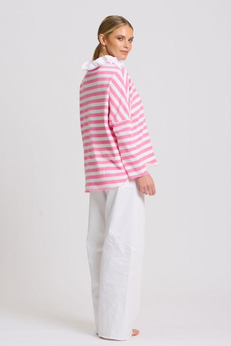 Shirty Raw Frill Sweatshirt - Pink & White