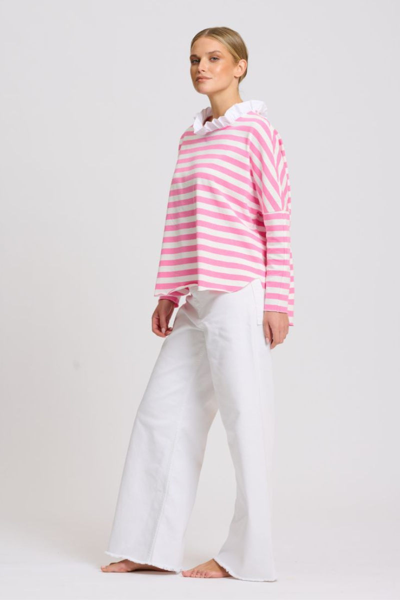Shirty Raw Frill Sweatshirt - Pink & White