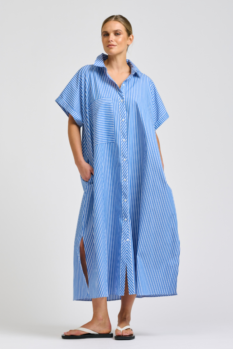 Shirty Sasha Dress - Mid Blue Stripe