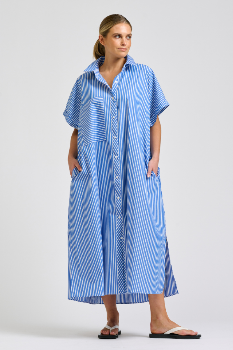 Shirty Sasha Dress - Mid Blue Stripe