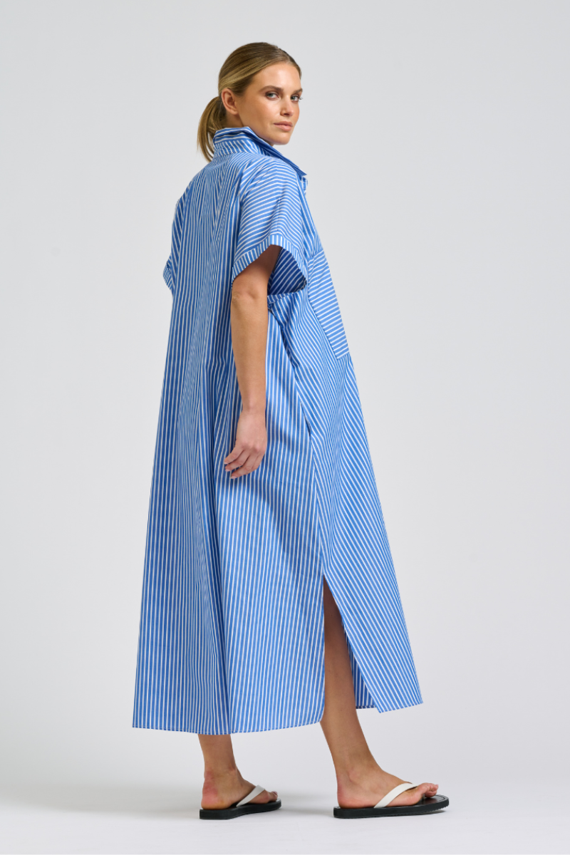 Shirty Sasha Dress - Mid Blue Stripe