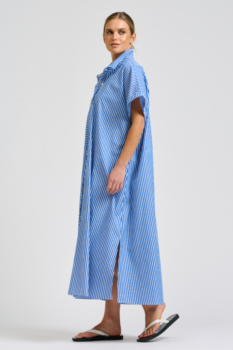 Shirty Sasha Dress - Mid Blue Stripe