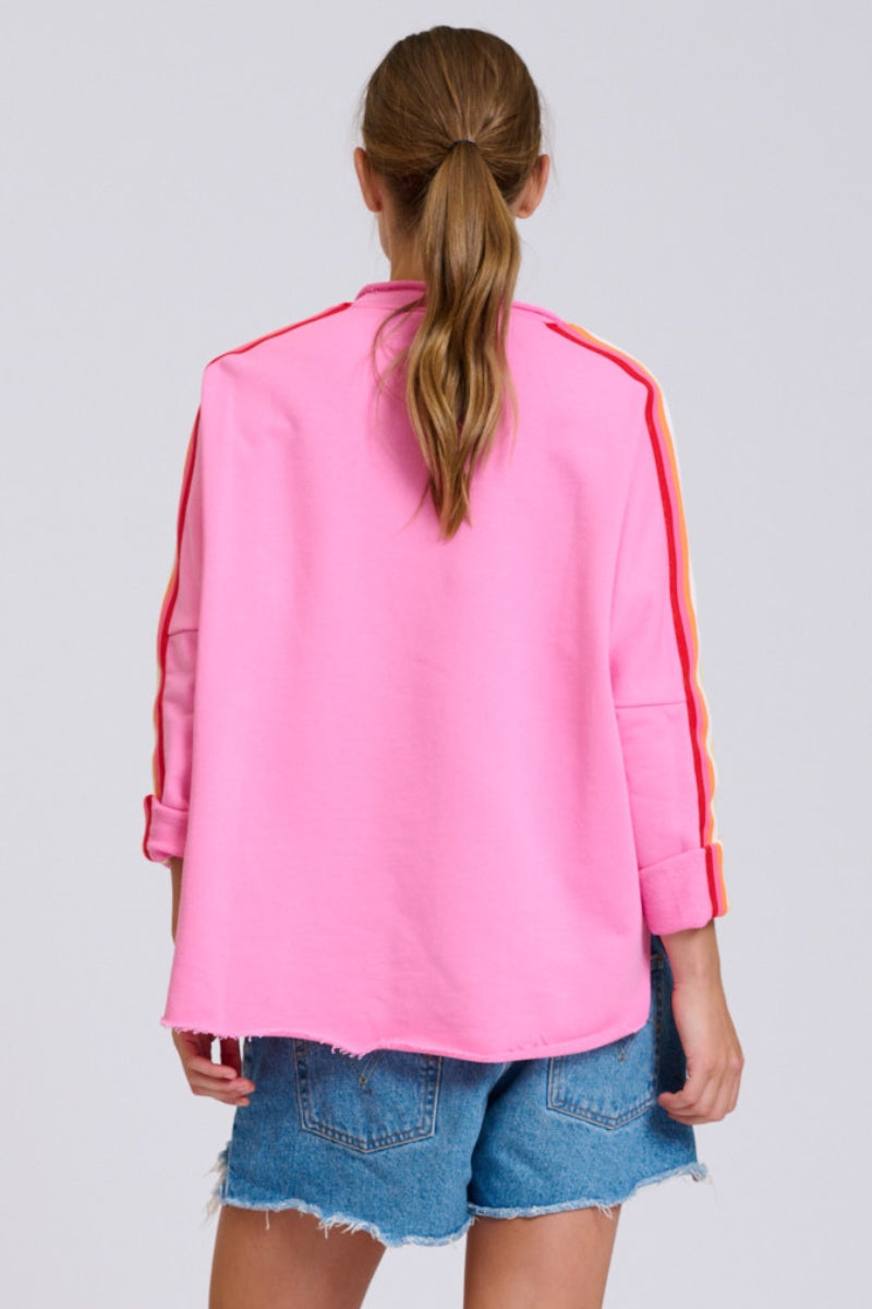 Raw V Neck Tape Sweatshirt - Pink