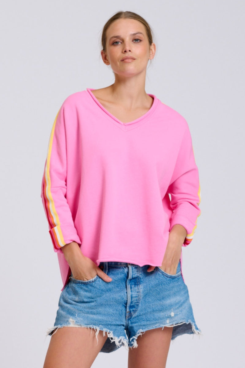 Raw V Neck Tape Sweatshirt - Pink