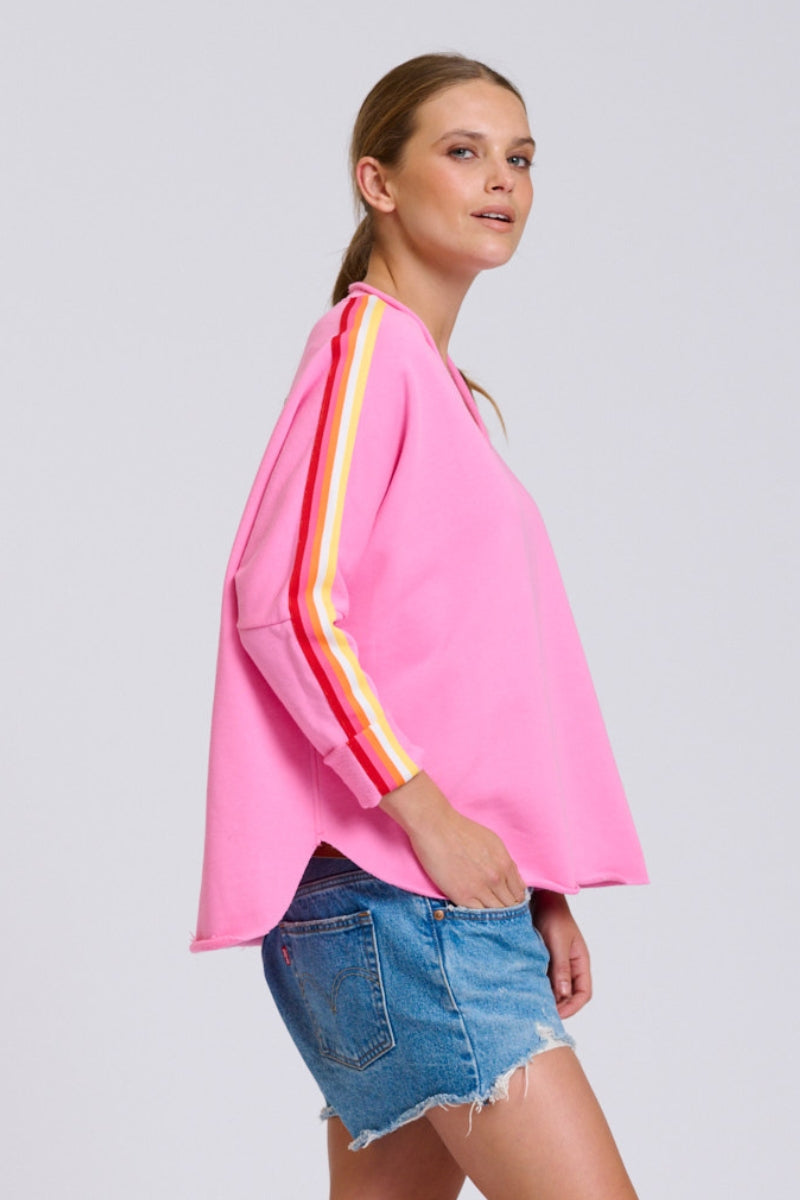 Raw V Neck Tape Sweatshirt - Pink